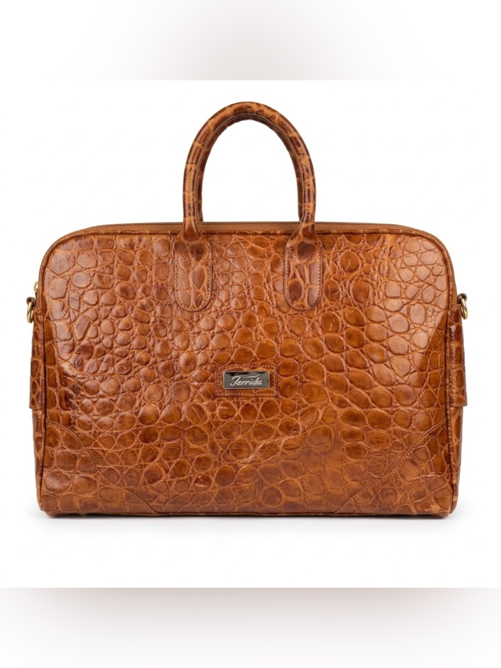 Terrida Luxury Leather Croc Embossed Travel Weekender Overnight Bag Tote